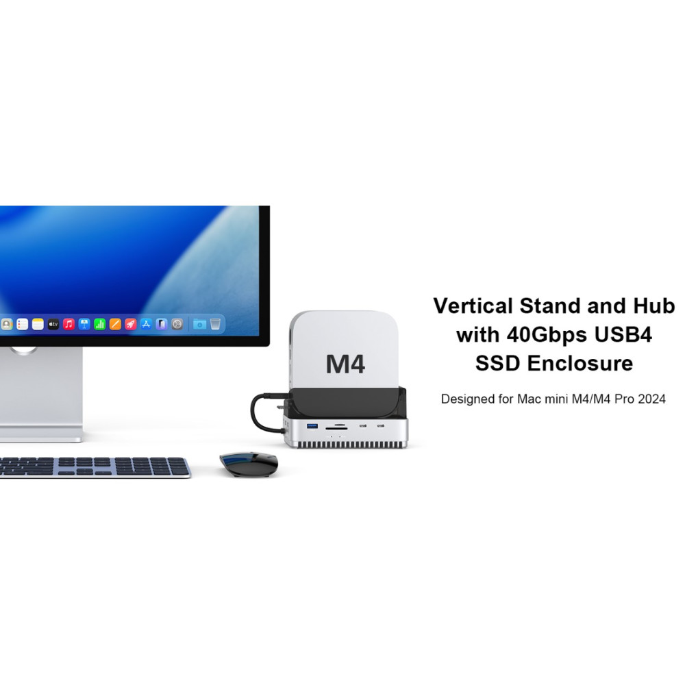Хаб подставка Qwiizlab MC61 для Mac mini M4 M4 Pro NVMe SSD Thunderbolt 40Gbps